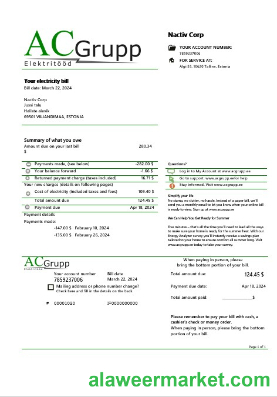 Estonia AC Grupp OÜ electricity business utility bill template in Word and PDF formats
